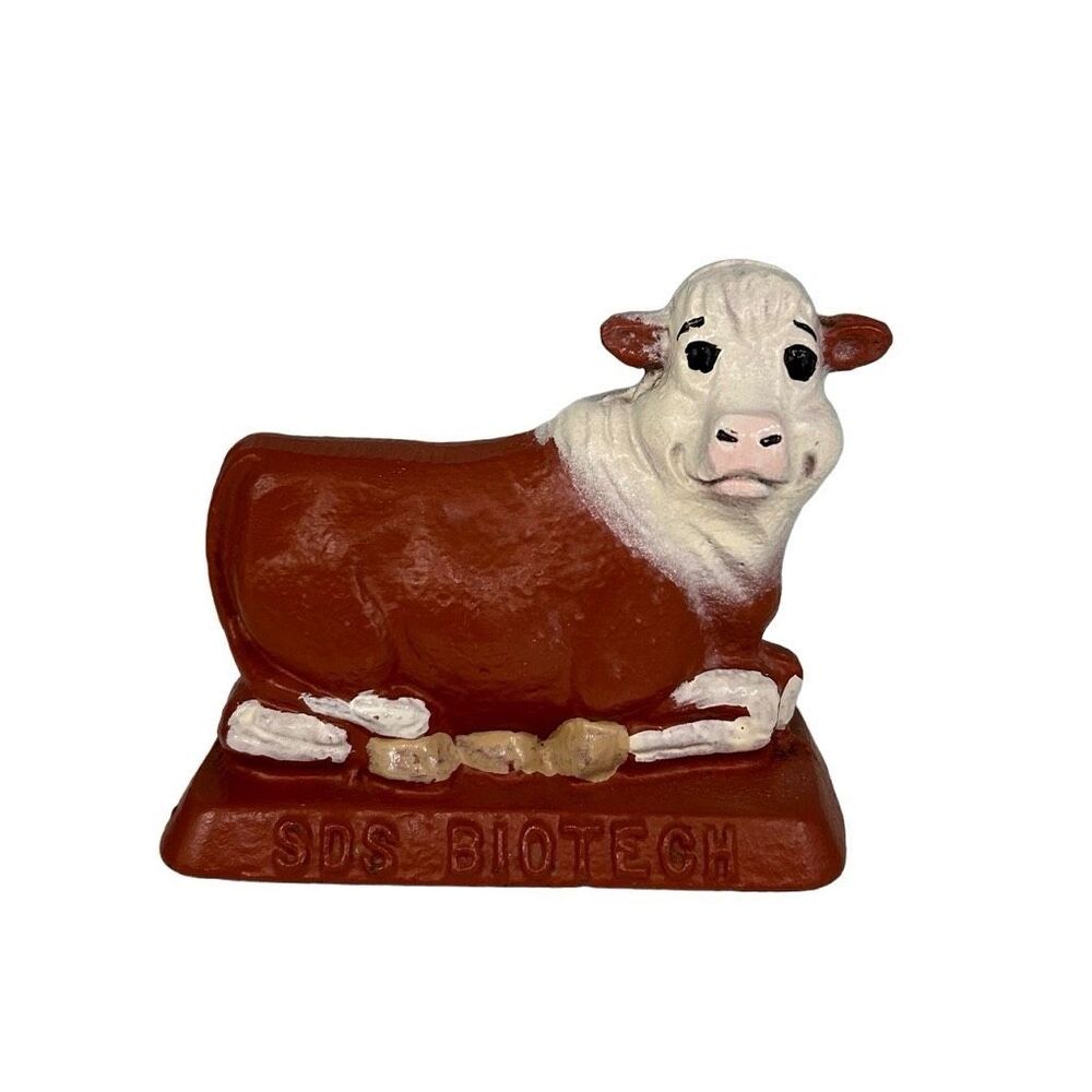 The Foundry Collection Cow Paperweight Brown White Cast Iron Home Office Ornate